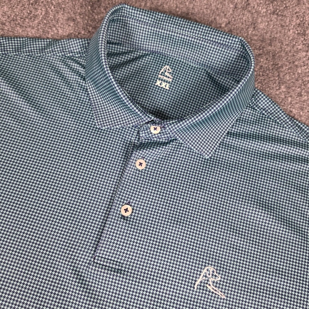 Rhoback The Dogstooth Polo Men XXL Teal Houndstooth Short Sleeve Golf Shirt